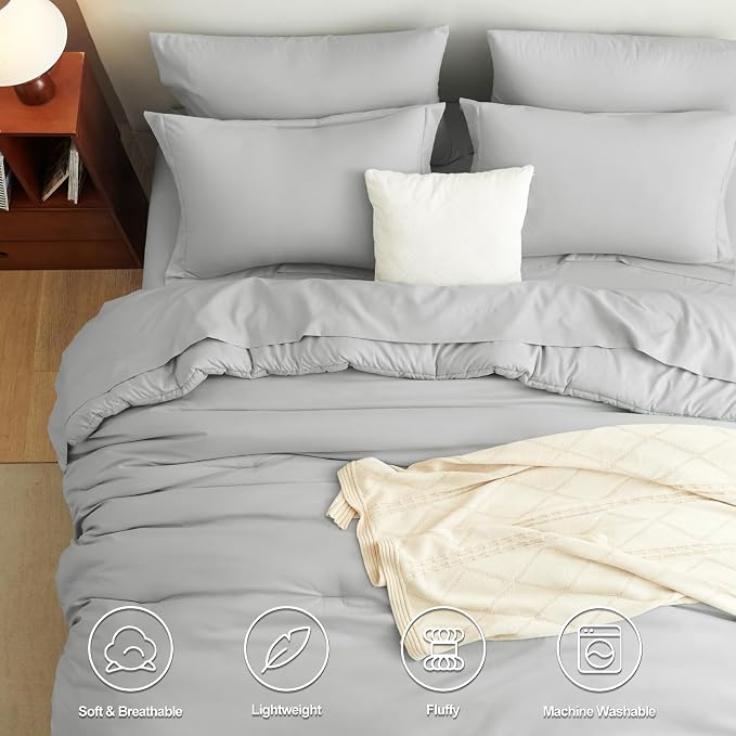CozyLux King Size Comforter Set Light Grey, 7 Pieces Bed in a Bag King - Image 2
