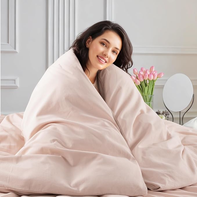 NEXHOME PRO Duvet Cover Set 100% Washed Cotton Full Size Linen Feel Textured - Image 8