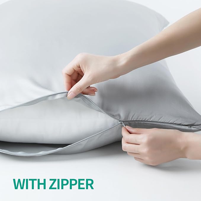Bamboo Viscose Zippered Pillow Cases Queen Size Set of 2, 400 Thread Count - Image 4