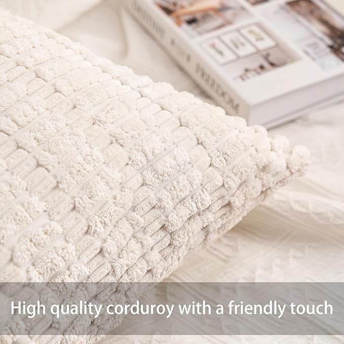 Aegero Pack of 2 Corduroy Decorative Throw Pillow Covers 12x20 InchSoft Boho - Image 2