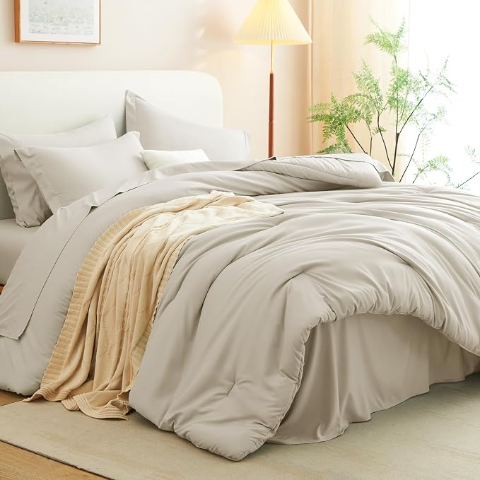 CozyLux Oversized Queen Comforter Set Beige, 7 Pieces Bed in a Bag Comforter Set - Image 7