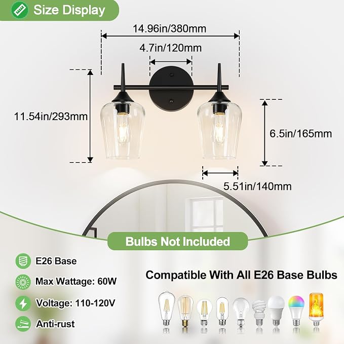 MOKATNG 2-Light Bathroom Light Fixtures, Bathroom Lighting Fixtures Over Mirror - Image 8