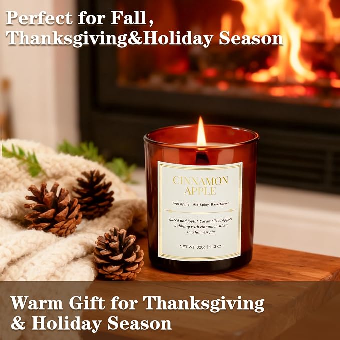 Scented Candles for Home, 2 Pack Wood Wick Cinnamon Apple Scented Candles - Image 5