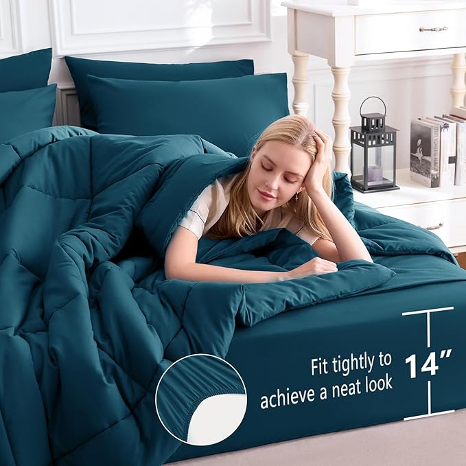 CozyLux King Size Comforter Set Lyons Blue, 7 Pieces Bed in a Bag, All Season - Image 5