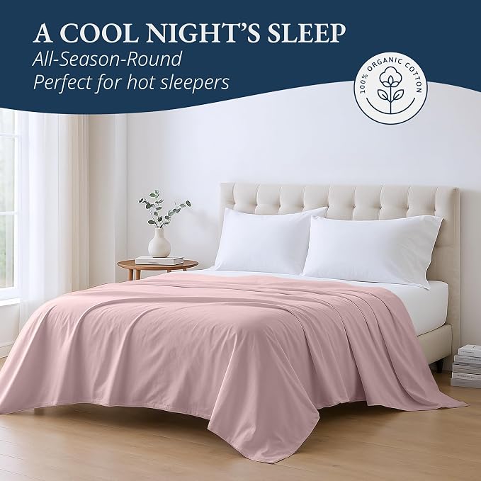 Lane Linen 100% Organic Cotton Cal King Size Flat Sheet Only - Image 4