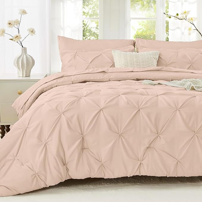 Sasttie California King Comforter Set, 7-Piece Bed in a Bag, Pintuck Bedding by SASTTIE
