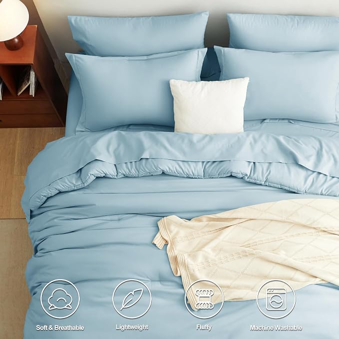 CozyLux King Size Comforter Set Light Blue, 7 Pieces Bed in a Bag King - Image 2