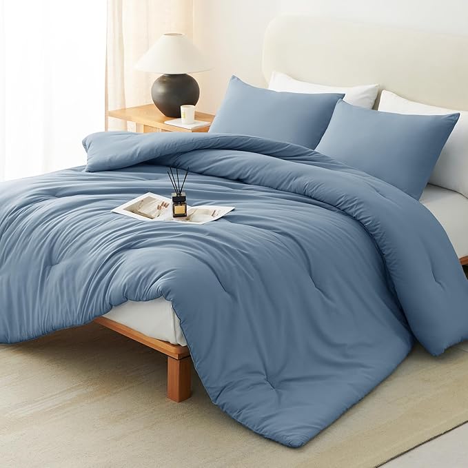 CozyLux Twin Comforter Set Grayish Blue, 2 Pieces Twin Extra Long Solid - Image 8