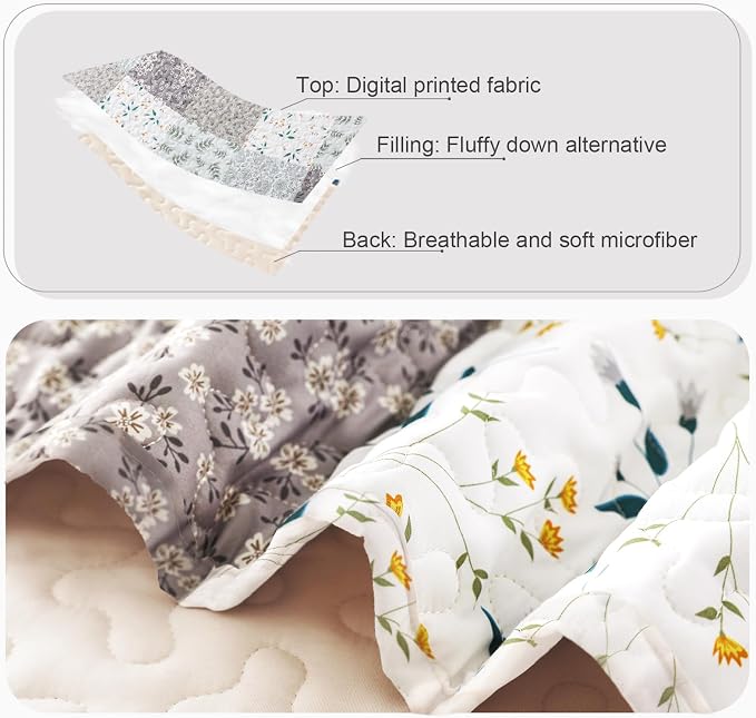 Whale Flotilla Patchwork Quilt Twin Size, Extra Soft Boho Floral Bedspreads - Image 6