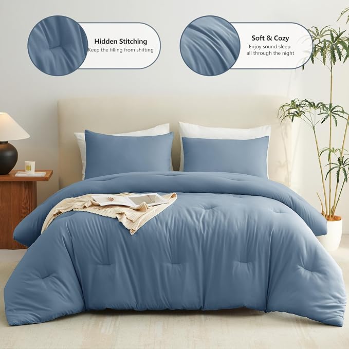 CozyLux Twin Comforter Set Grayish Blue, 2 Pieces Twin Extra Long Solid - Image 2