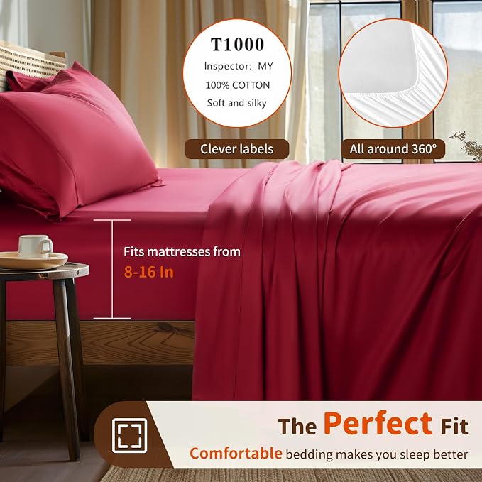 LBRO2M 1000 Thread Count 100% Egyptian Cotton Sheets Set Twin XL, 3 Piece Sets - Image 3