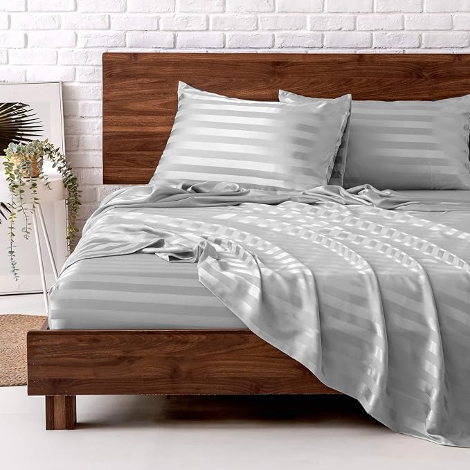 MR&HM Satin Bed Sheets, King Size Sheets Set by MRHM