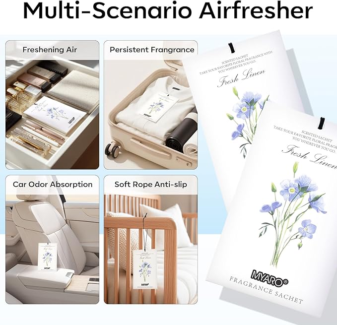 MYARO 12 Pack Fresh Linen Scented Sachets - Image 3