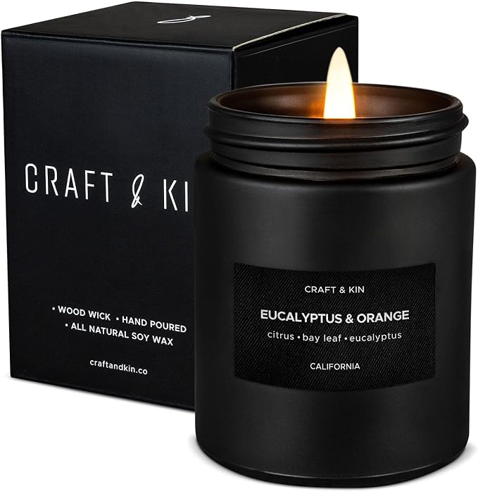 Craft & Kin Premium Orange & Eucalyptus Candle | Black Scented Candles by CraftKin