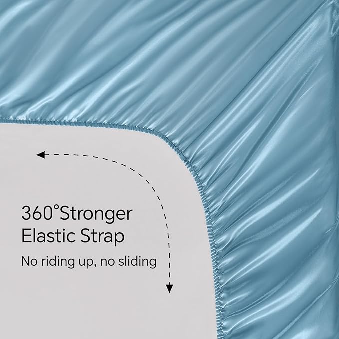 BEDELITE King Size Sheets Set, Luxury Soft Airy Blue Satin Sheets - Image 5