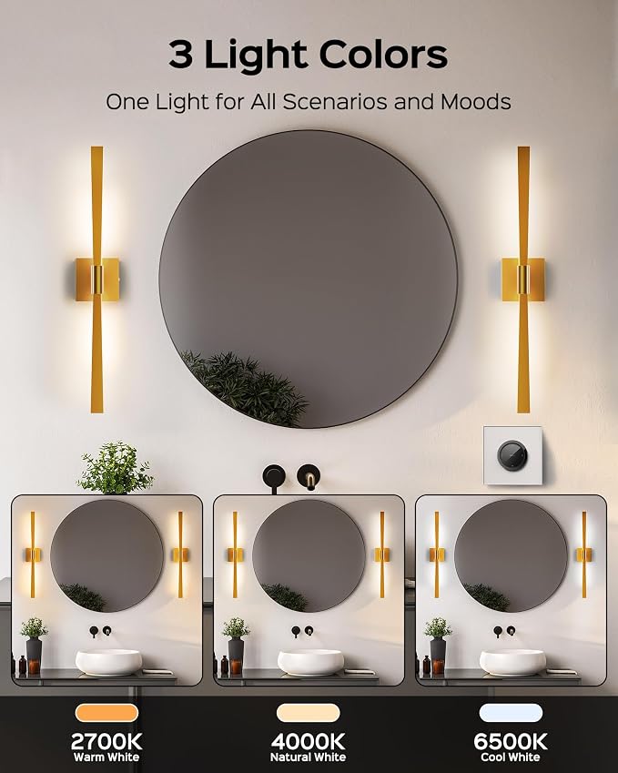 JACKYLED Modern Bathroom Light Fixtures Over Mirror 3 Color Temperatures 2-Head - Image 6