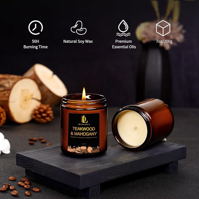 Teakwood & Mahogany Candles, Teakwood Mahogany Scented Candle, Natural Soy - Image 3