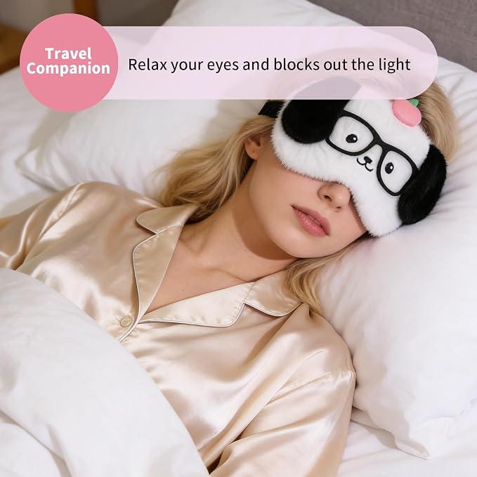 PERFECTSIGHT Sleep Eye Masks, Cute Plush Sleep Eye Cover Lightweight Adjustable - Image 2