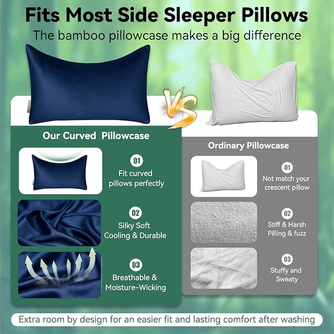 Cooling Curved Pillowcase for Side Sleeper Pillow - Image 2