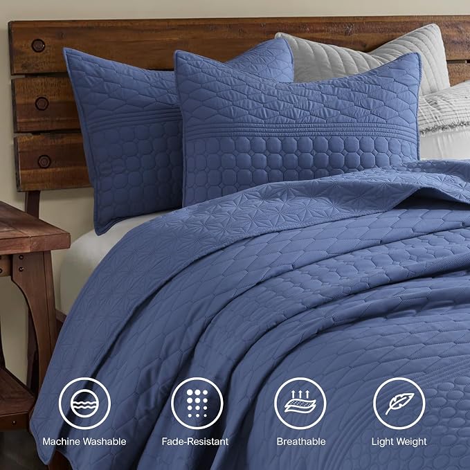 HORIMOTE HOME Denim Blue Queen Size Quilt Set - Image 2