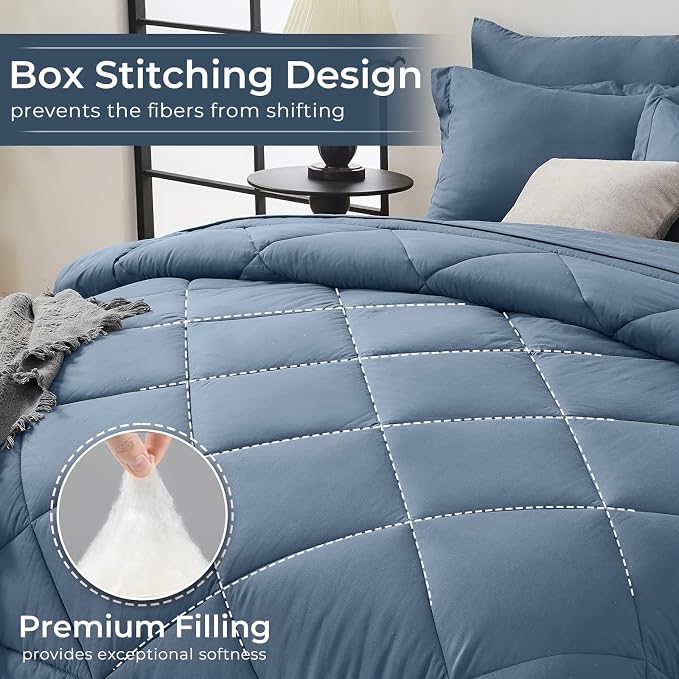 HEVUMYI Dusty Blue Twin Comforter Set - Image 4