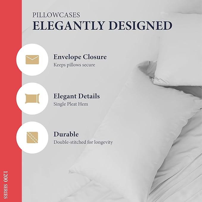 100% Egyptian Cotton Pillow Cases King Size Set of 2 - Image 4