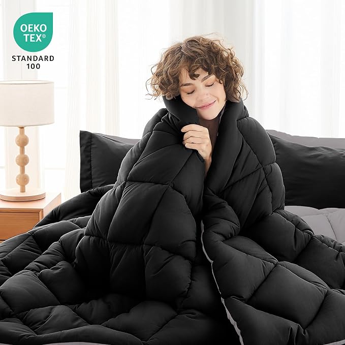 MUXHOMO 7 Pieces Oversized Queen Comforter Set, Reversible Bed in a Bag - Image 2