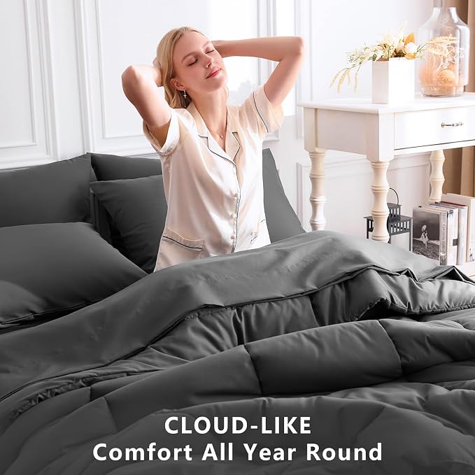 CozyLux California King Comforter Sets Dark Grey, 7 Pieces Cal King Bed in a Bag - Image 4