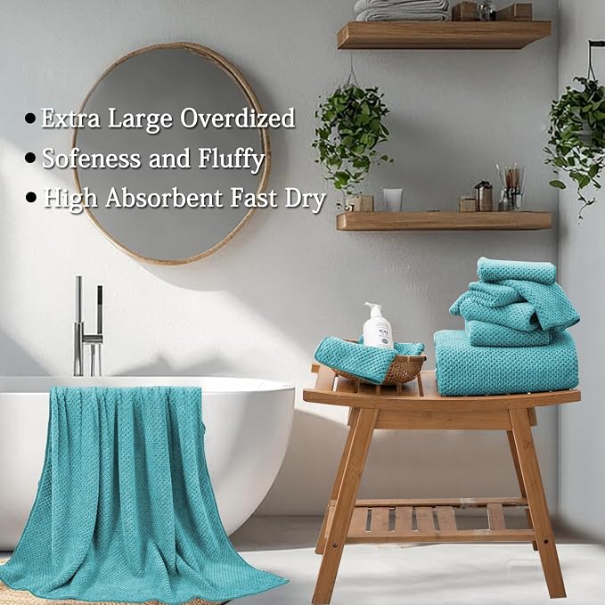 8-Piece Aqua Bath Towels Set, 2 Oversized Large Bath Towels Sheet, 2 Hand - Image 4