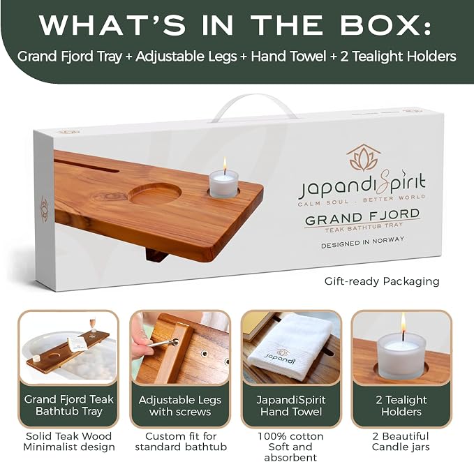 Teak Bathtub Tray for Tub 35” | Bath Tub Tray Wood for Large & Freestanding Tubs - Image 4