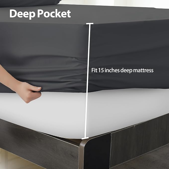 King Size Fitted Sheet Only Dark Grey, 100% Egyptian Cotton 600 Thread Count - Image 5