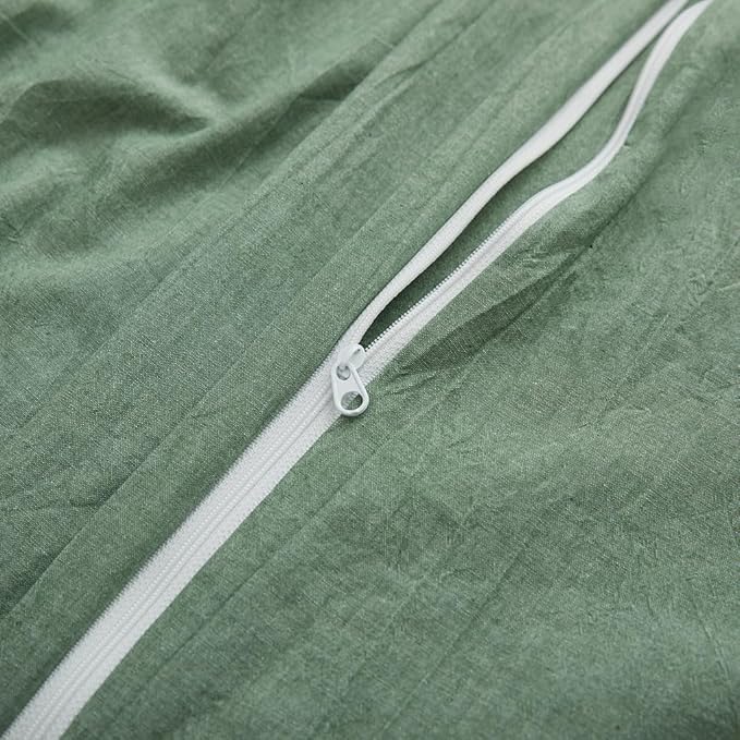 LOVQUE 100% Washed Cotton Duvet Cover Queen Size, Mint Green Fade-Resistant - Image 5