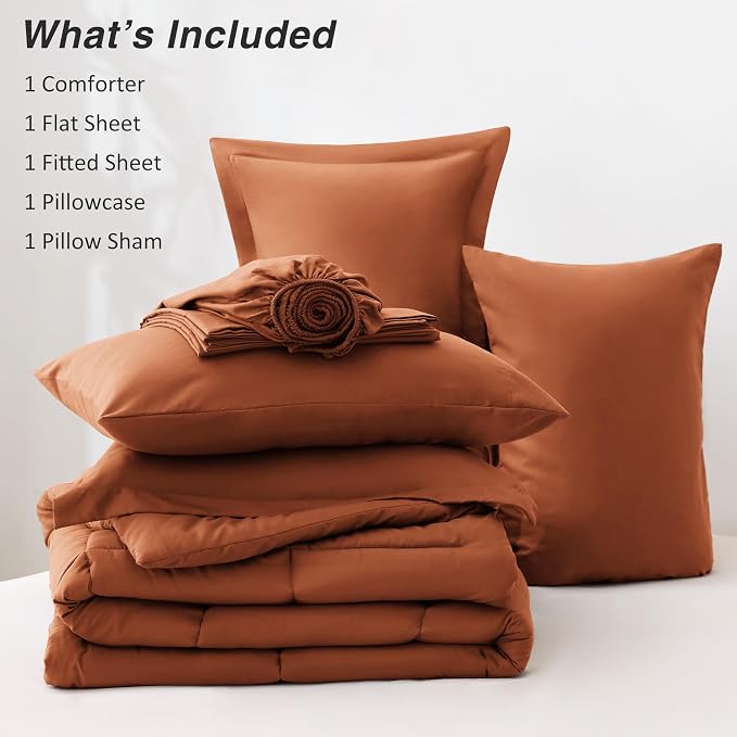 Love's cabin Queen Comforter Set Burnt Orange, 7 Pieces Queen Bed in a Bag - Image 8