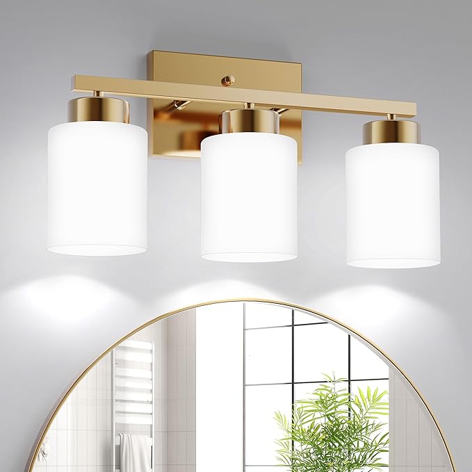 PARTPHONER 3-Light Brushed Gold Bathroom Light Fixtures, Modern Vanity Light by PARTPHONER