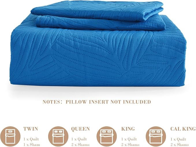 Exclusivo Mezcla King Size Quilt Bedding Set, Lightweight Royal Blue Quilts - Image 6