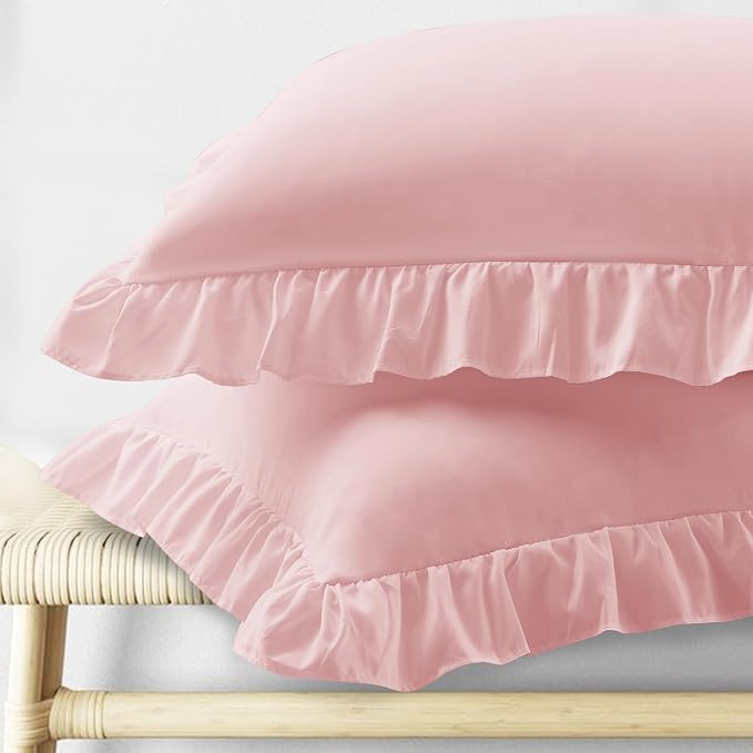 KKJIAF Ruffle Pillow Cases Standard Size Set of 2, Ruffled Pillow Covers by KKJIAF