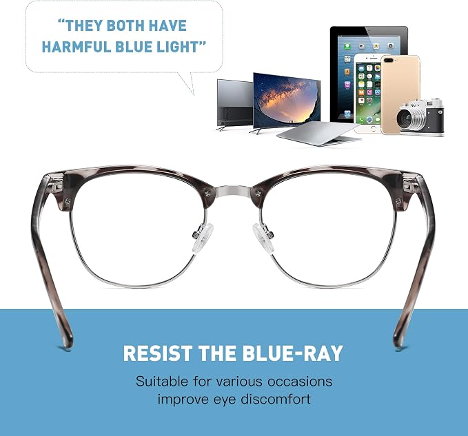 Blue Light Blocking Glasses Vintage Half Frame UV Clear Lens Anti Eyestrain - Image 6