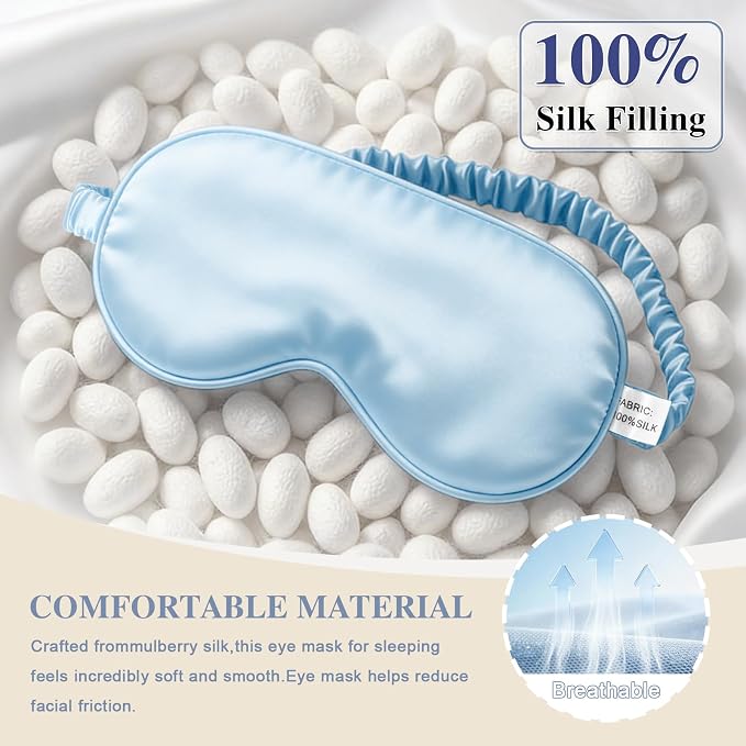 Silk Sleep Mask, Eye Mask for Sleep Women Men, Mulberry Sleeping Mask - Image 3