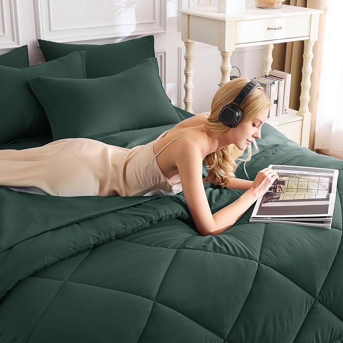 CozyLux King Size Comforter Set Forest Green - Image 4