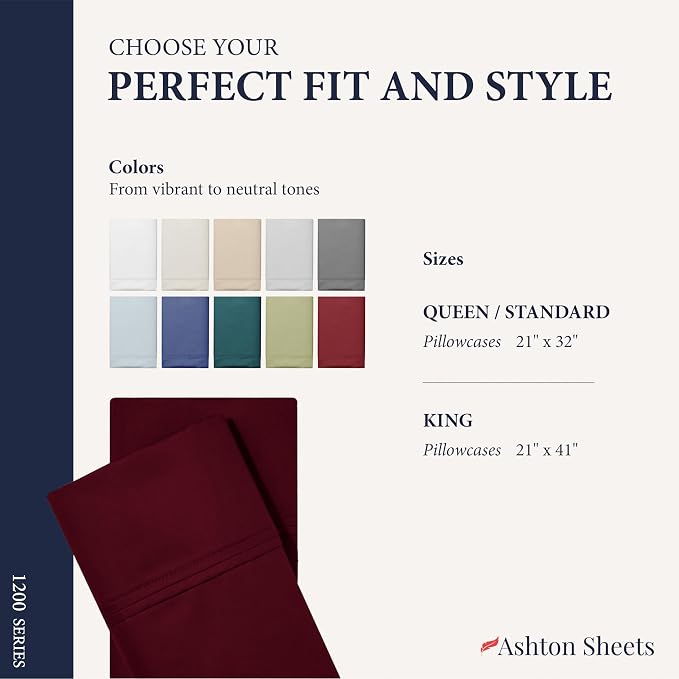 100% Egyptian Cotton Pillow Cases Standard/Queen Size Set of 2 - Image 7