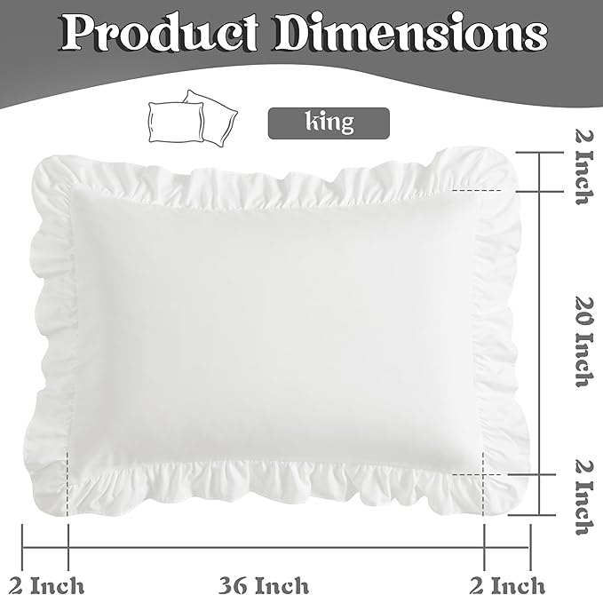 KKJIAF Ruffle Pillow Cases King Size Set of 2, Ruffled Pillow Covers - Image 3