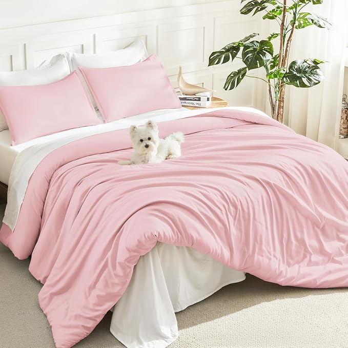 Litanika Pink Comforter Set Queen Size, 3 Pieces Lightweight Soft Fluffy Solid by Litanika