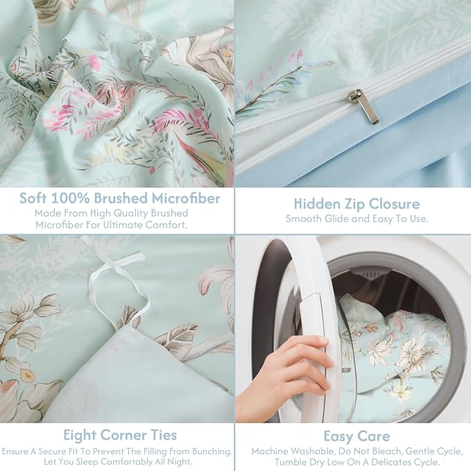 LONAVA Queen Flower 3 Pcs Duvet Cover Set, Breathable Soft Microfiber Light - Image 7