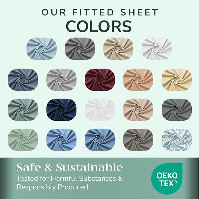 Feather & Stitch 1 Piece Fitted Sheet Queen Size, 100% Cotton Damask Sateen - Image 7