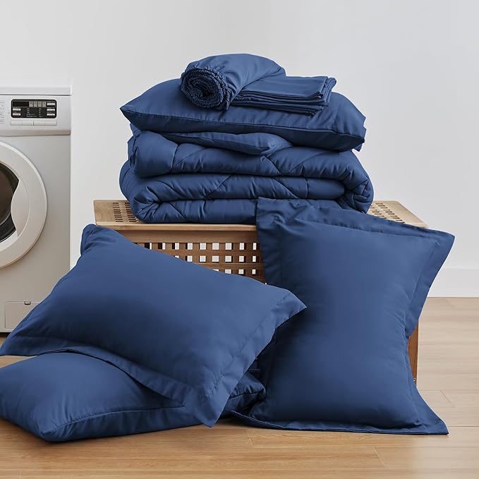 Love's cabin King Size Comforter Set Dark Blue, 7 Pieces King Bed in a Bag - Image 6
