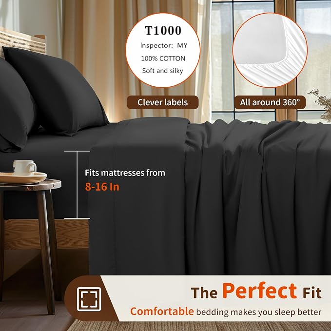 LBRO2M 1000 Thread Count 100% Egyptian Cotton Sheets Set Twin XL, 3 Piece Sets - Image 3