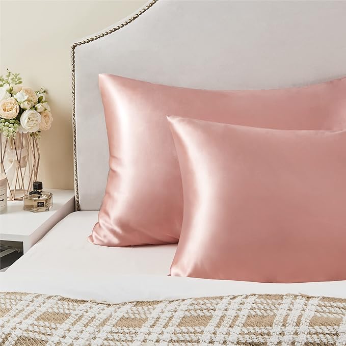 BEDELITE Satin Pillowcase with Zipper, Rose Pink Pillow Cases Queen Size Set of - Image 6