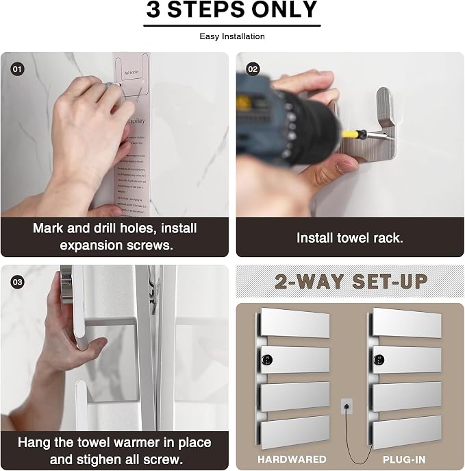 K&KALONZO Electric Towel Warmer, 18.35" W x 31" H Wall-Mounted Towel Heater - Image 7
