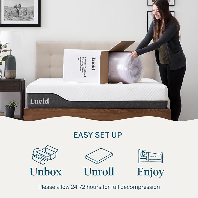 Lucid 4 Inch Lavender Memory Foam Mattress Topper, California King Size – - Image 2