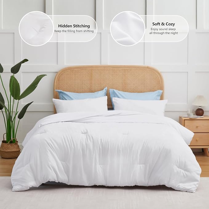 CozyLux Twin Comforter Set White, 2 Pieces Twin Extra Long Solid Breathable - Image 2